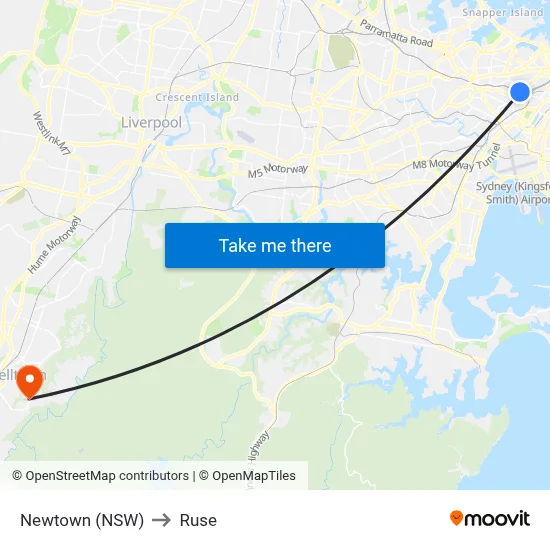 Newtown (NSW) to Ruse map