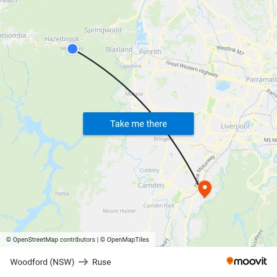Woodford (NSW) to Ruse map