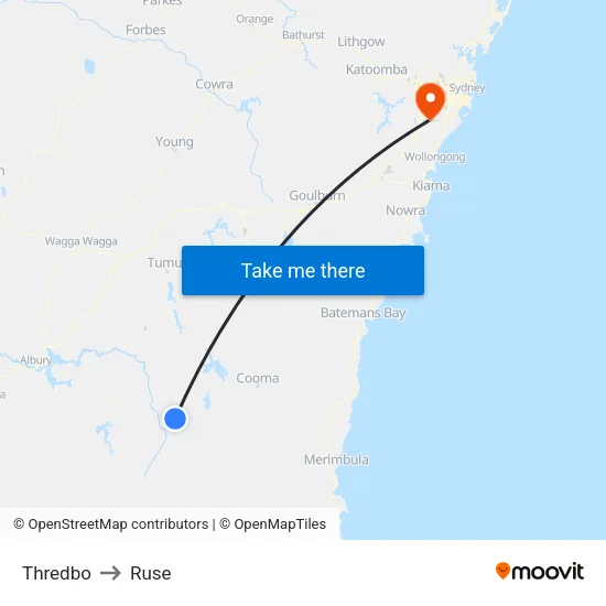 Thredbo to Ruse map
