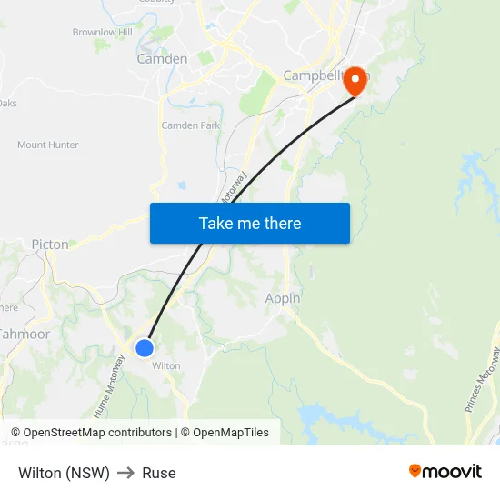 Wilton (NSW) to Ruse map