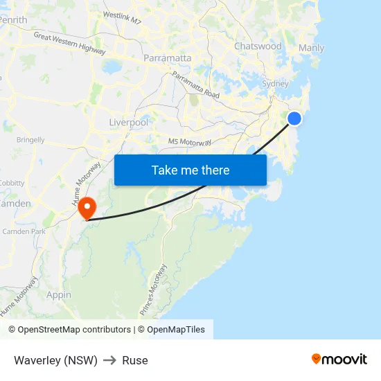 Waverley (NSW) to Ruse map