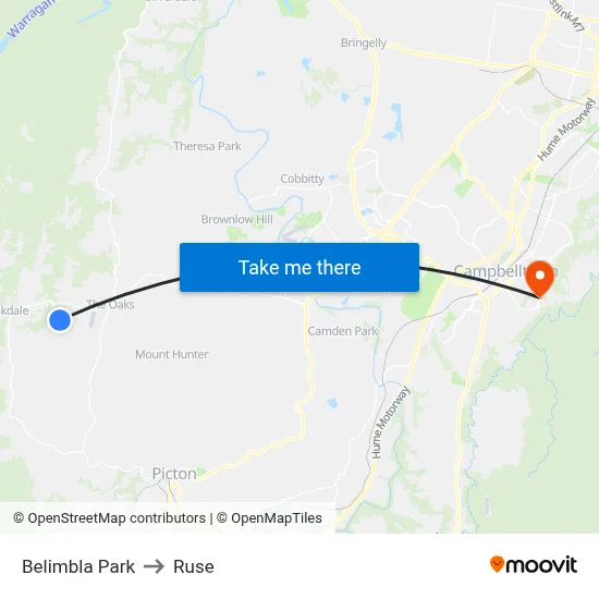 Belimbla Park to Ruse map