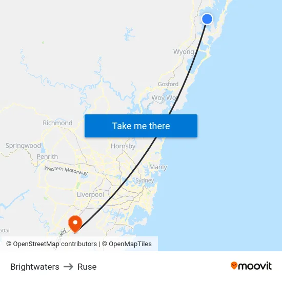 Brightwaters to Ruse map