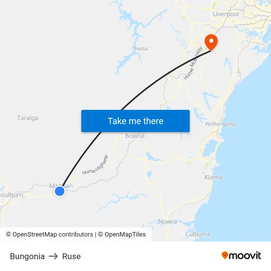 Bungonia to Ruse map
