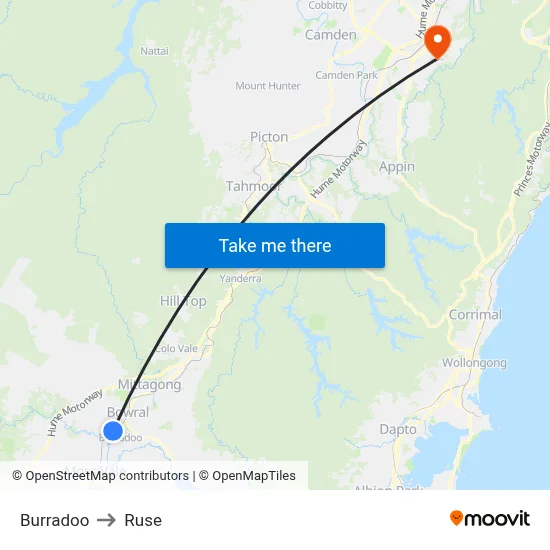 Burradoo to Ruse map