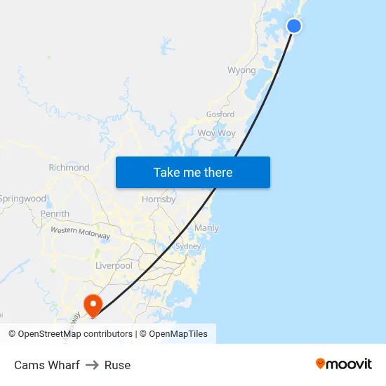 Cams Wharf to Ruse map