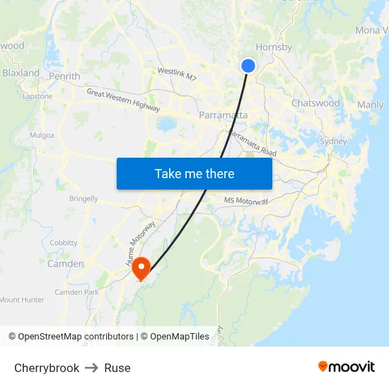 Cherrybrook to Ruse map