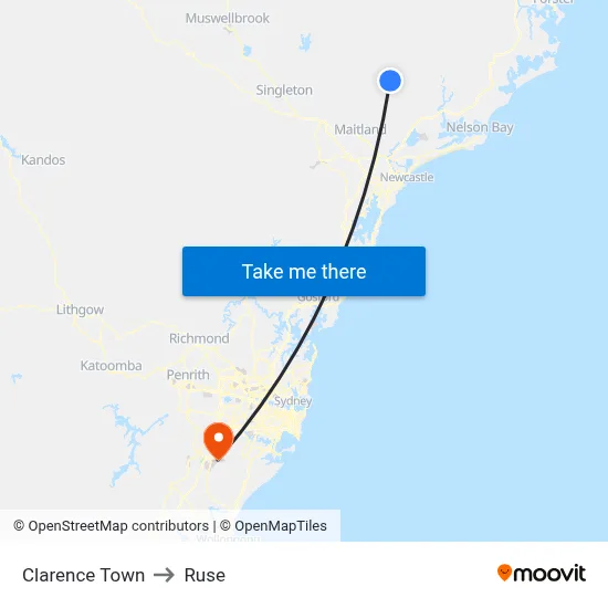 Clarence Town to Ruse map