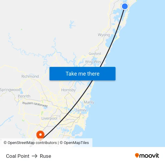 Coal Point to Ruse map