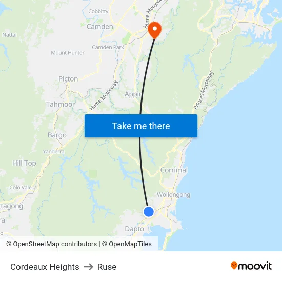Cordeaux Heights to Ruse map