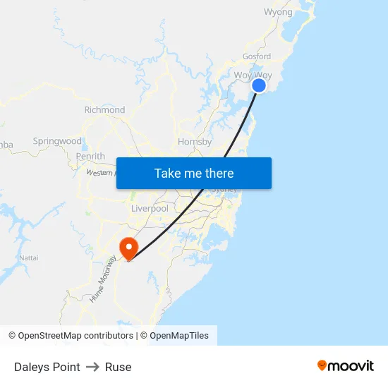 Daleys Point to Ruse map