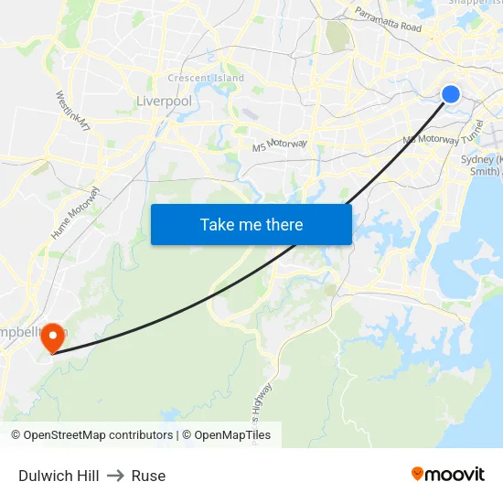 Dulwich Hill to Ruse map