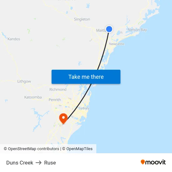 Duns Creek to Ruse map