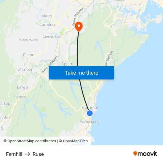 Fernhill to Ruse map