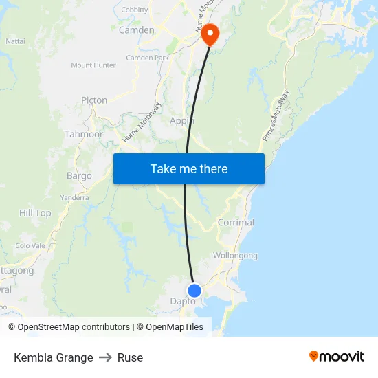 Kembla Grange to Ruse map