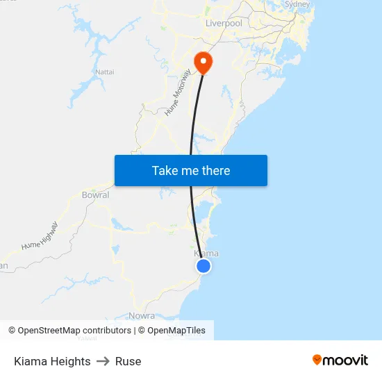 Kiama Heights to Ruse map