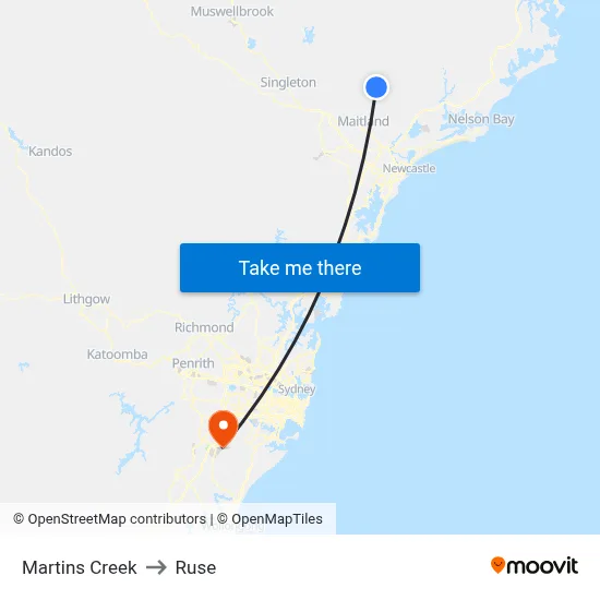 Martins Creek to Ruse map