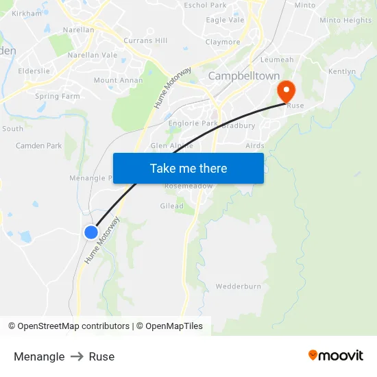 Menangle to Ruse map