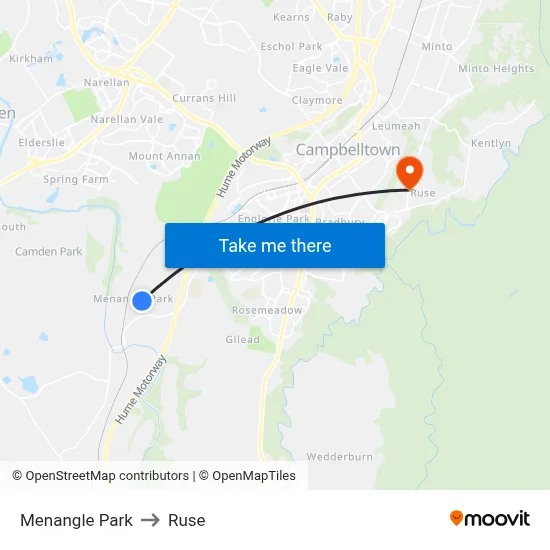 Menangle Park to Ruse map