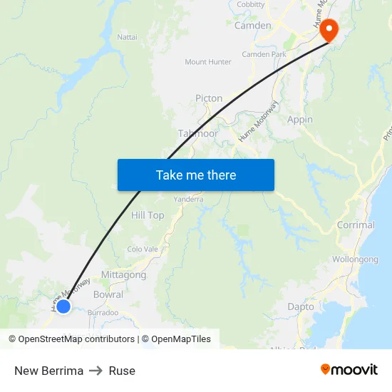 New Berrima to Ruse map