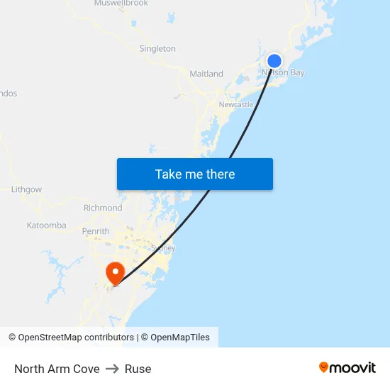 North Arm Cove to Ruse map