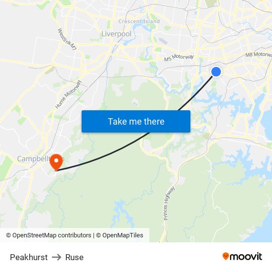 Peakhurst to Ruse map