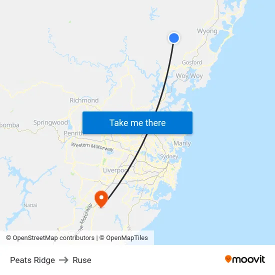 Peats Ridge to Ruse map