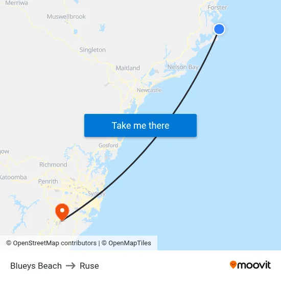 Blueys Beach to Ruse map