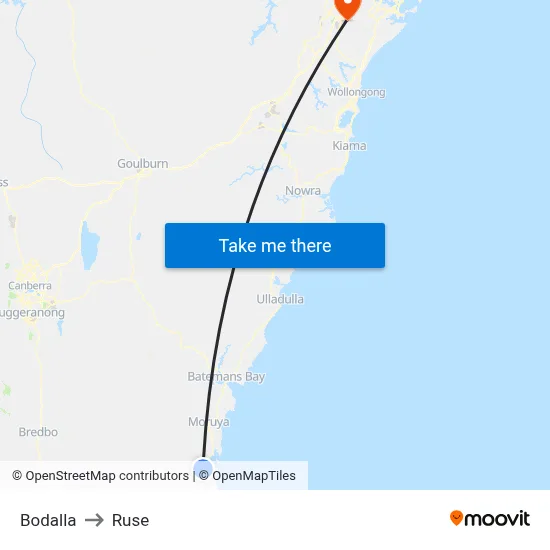 Bodalla to Ruse map