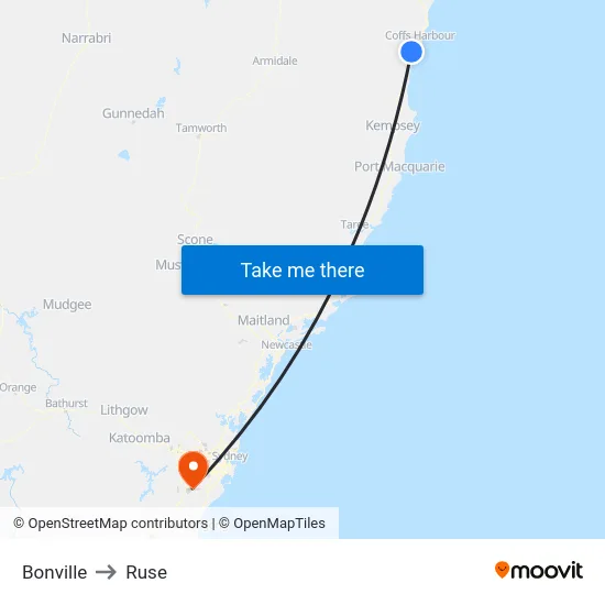 Bonville to Ruse map