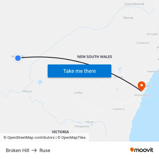 Broken Hill to Ruse map