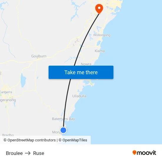 Broulee to Ruse map