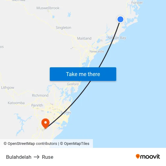 Bulahdelah to Ruse map