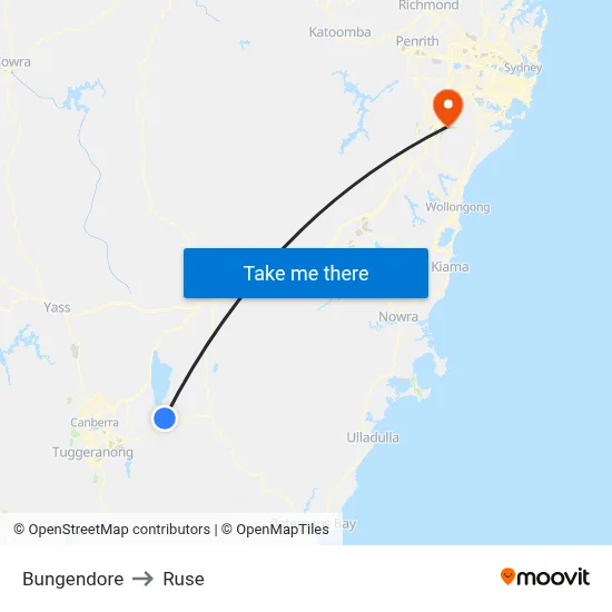 Bungendore to Ruse map