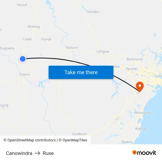 Canowindra to Ruse map