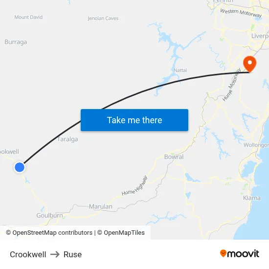 Crookwell to Ruse map