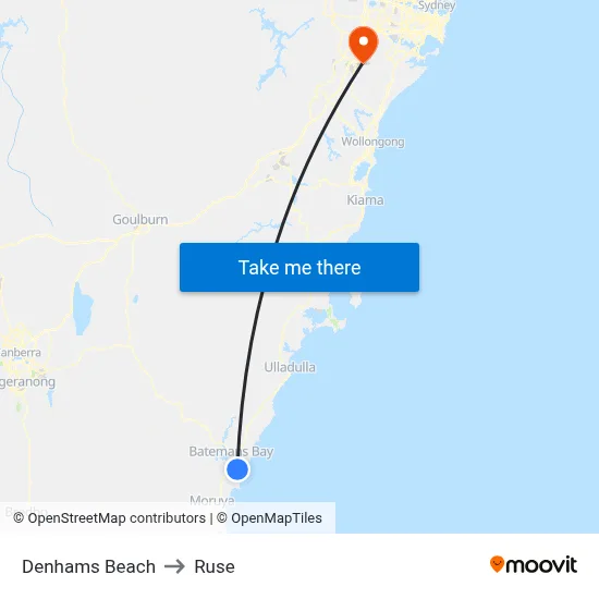 Denhams Beach to Ruse map