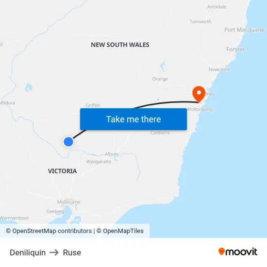 Deniliquin to Ruse map