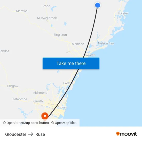 Gloucester to Ruse map