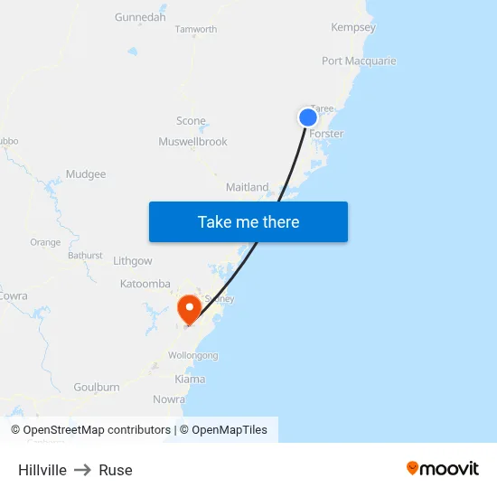 Hillville to Ruse map