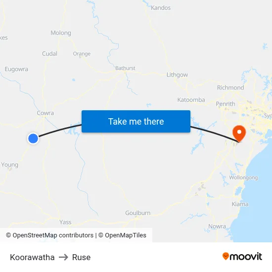 Koorawatha to Ruse map
