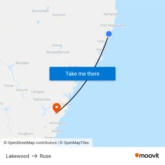 Lakewood to Ruse map