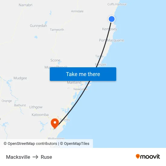 Macksville to Ruse map