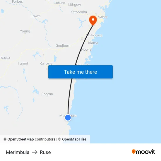 Merimbula to Ruse map