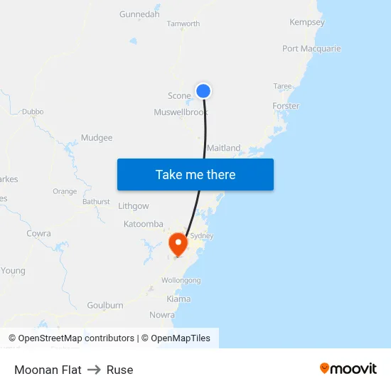 Moonan Flat to Ruse map