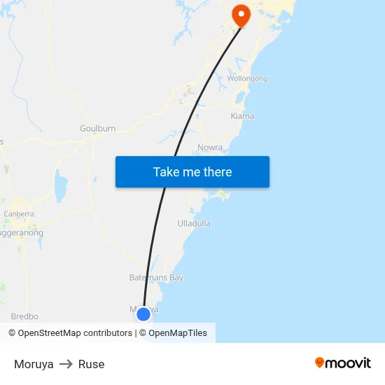 Moruya to Ruse map