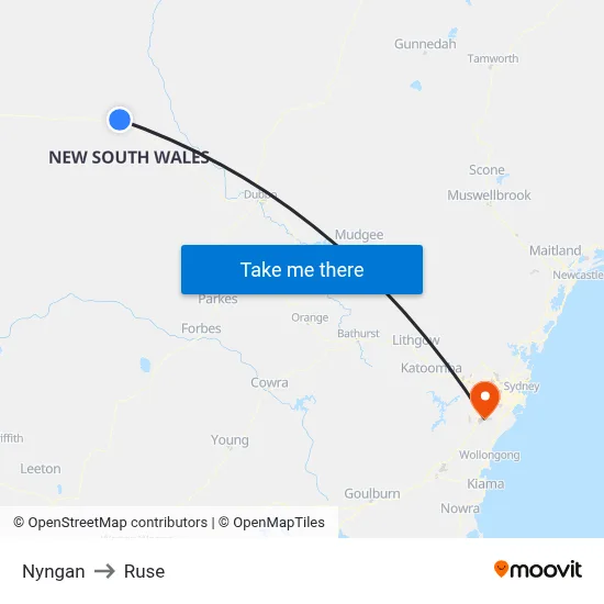 Nyngan to Ruse map