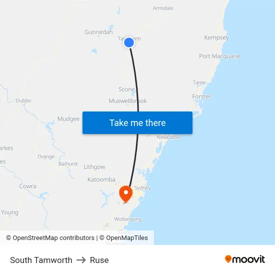 South Tamworth to Ruse map