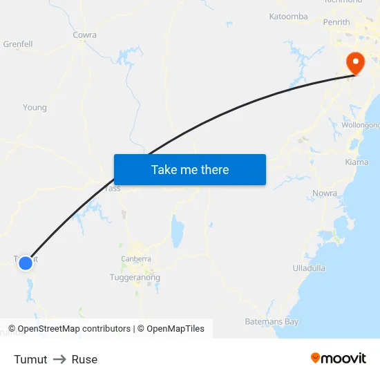 Tumut to Ruse map