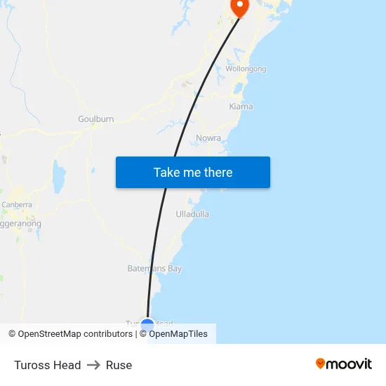 Tuross Head to Ruse map